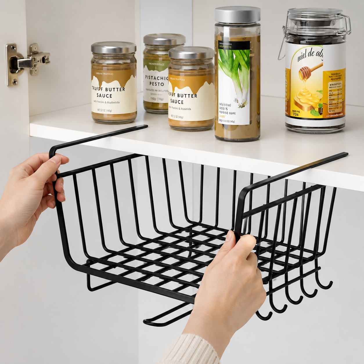 Cesta organizadora colgante bajo estante para cocina - Imagen 2